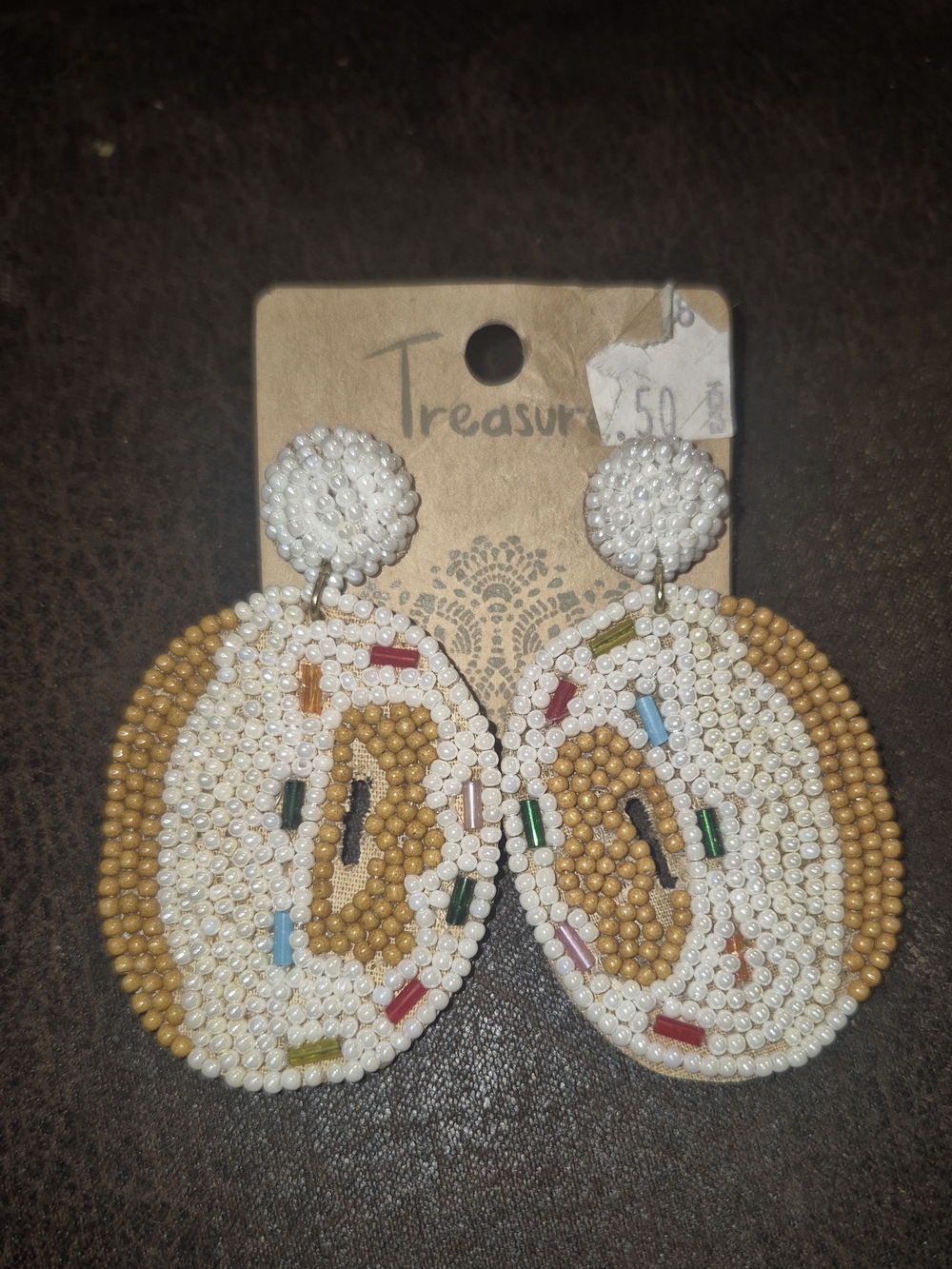 Treasure White and Gold Beaded Oval Drop Earrings with Multicolor Accents
